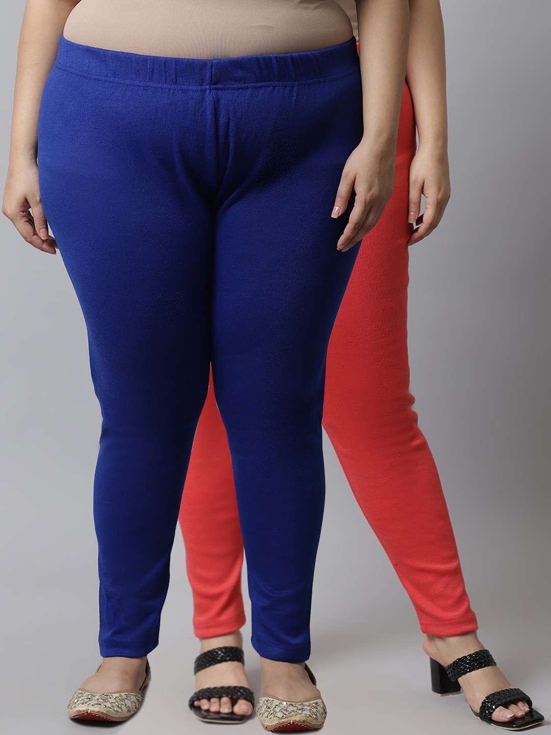

TAG 7 PLUS Plus Size Women Pack Of 2 Blue & Peach Solid Ankle-Length Leggings