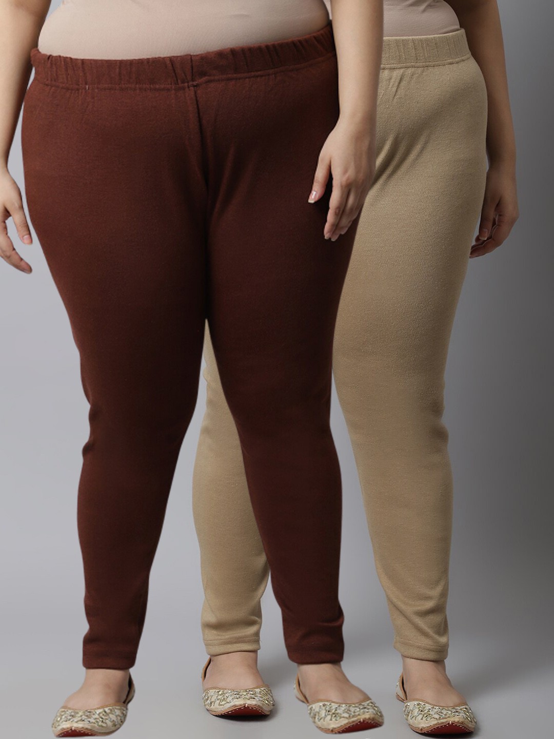 

TAG 7 PLUS Plus Size Women Pack Of 2 Brown & Beige Ankle Length Leggings