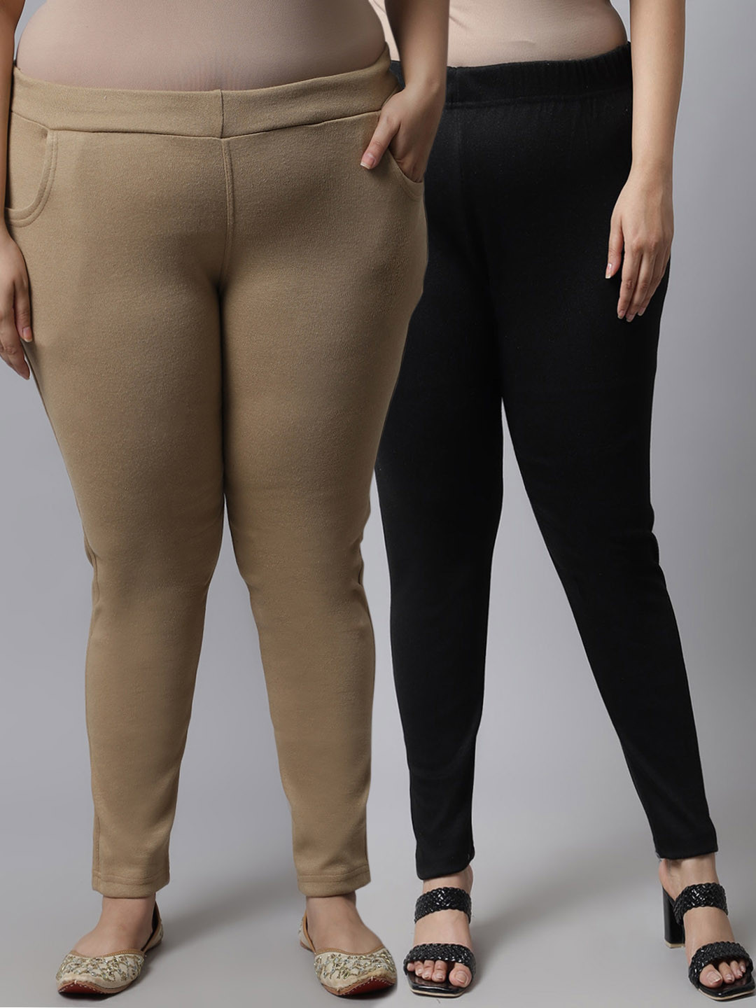 

TAG 7 PLUS Plus Size Women Pack Of 2 Solid Ankle-Length Leggings, Black