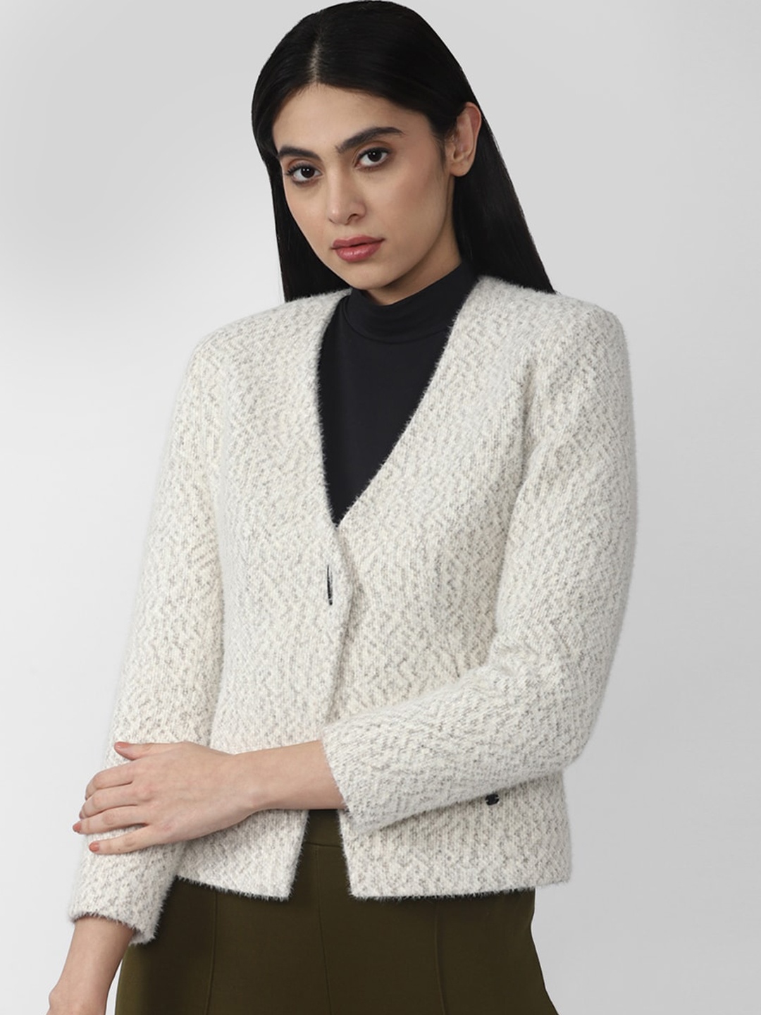 

Van Heusen Woman Women Cream-Coloured Open Front Pure cotton Jacket