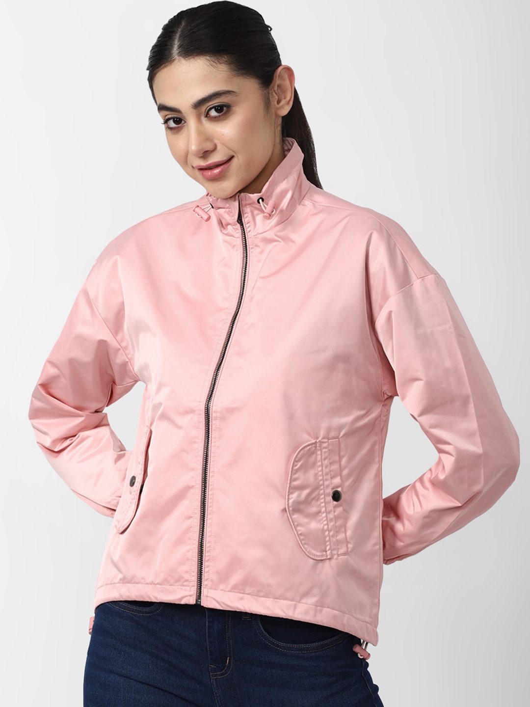 

Van Heusen Woman Pink Solid Bomber Jacket