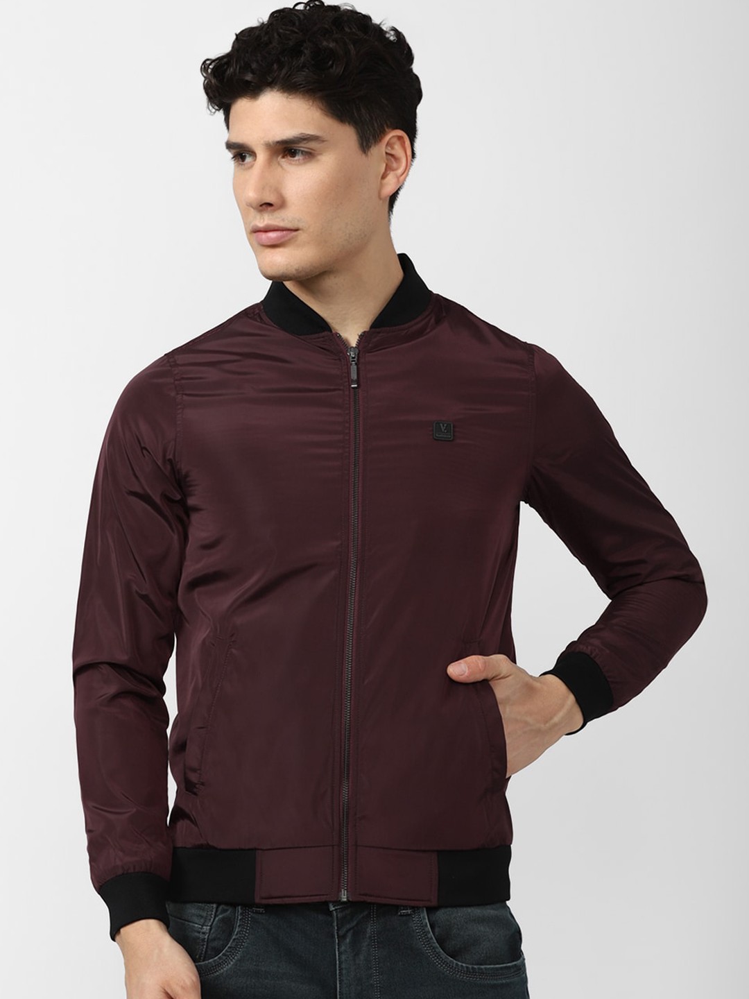 

V Dot Men Burgundy Bomber Jacket