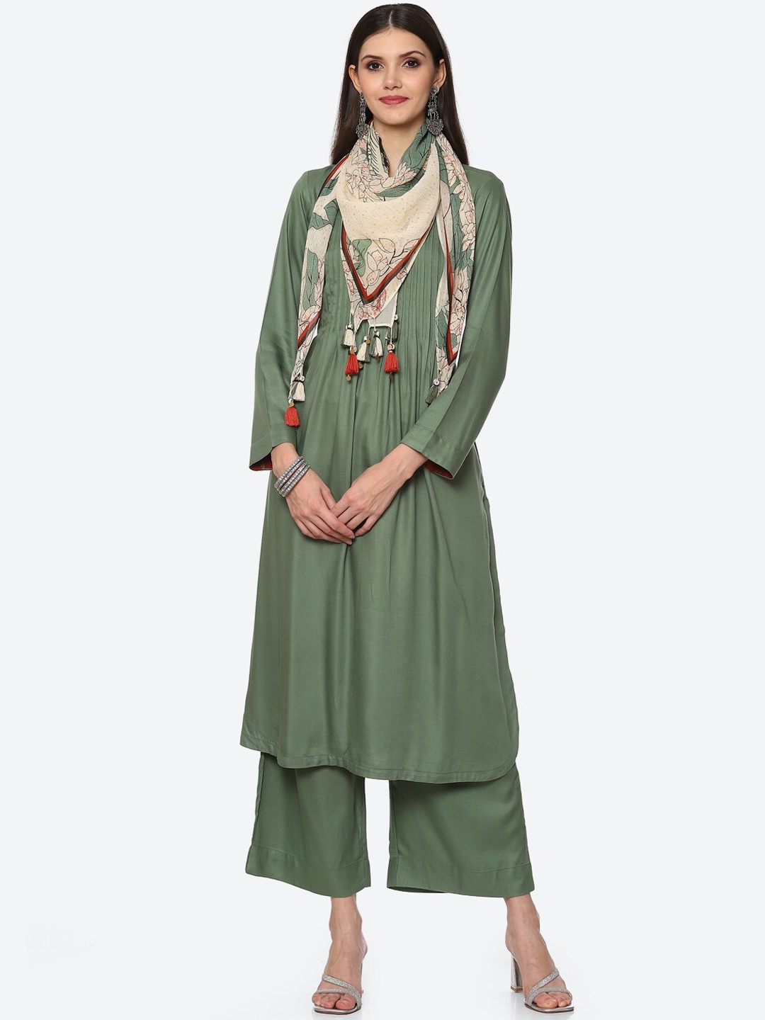 

Biba Women Green Kurta with Palazzos & With Dupatta