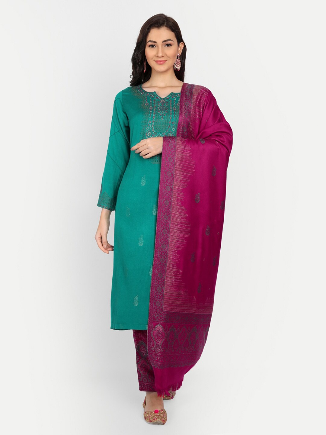 

HK colours of fashion Women Green & Pink Printed Pashmina Unstitched Dress Material