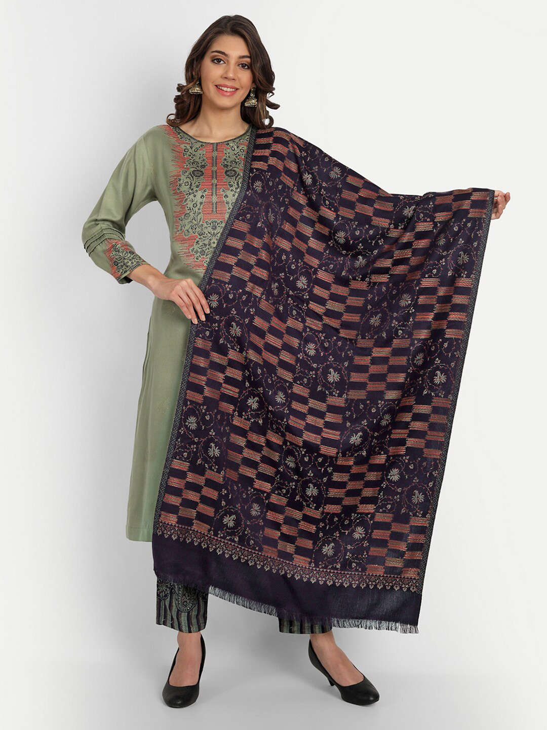 

HK colours of fashion Green & Red Unstitched Dress Material
