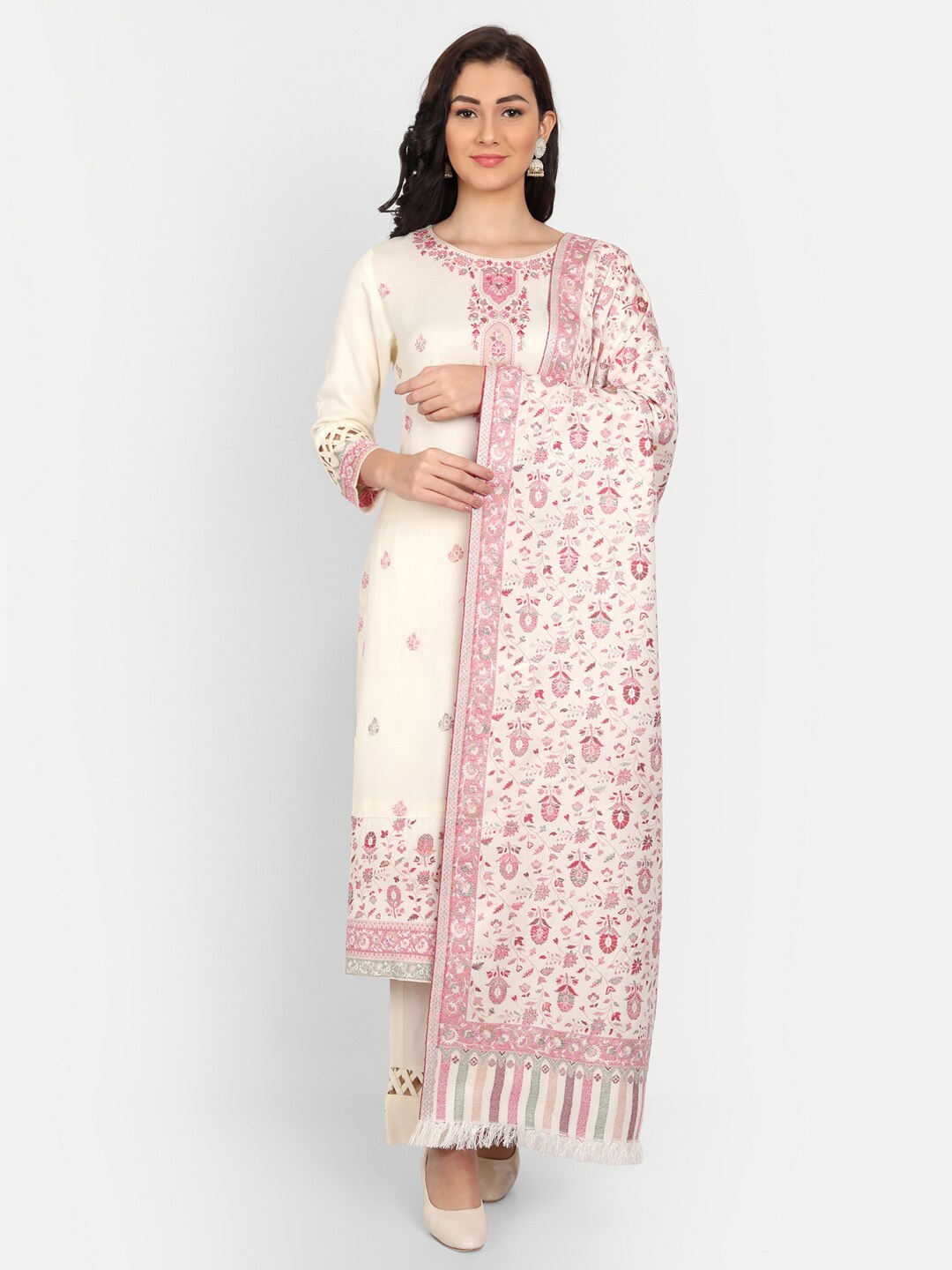 

HK colours of fashion Off White & Pink Unstitched Dress Material