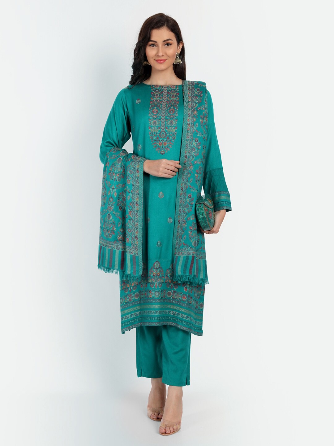 

HK colours of fashion Green & Red Unstitched Dress Material