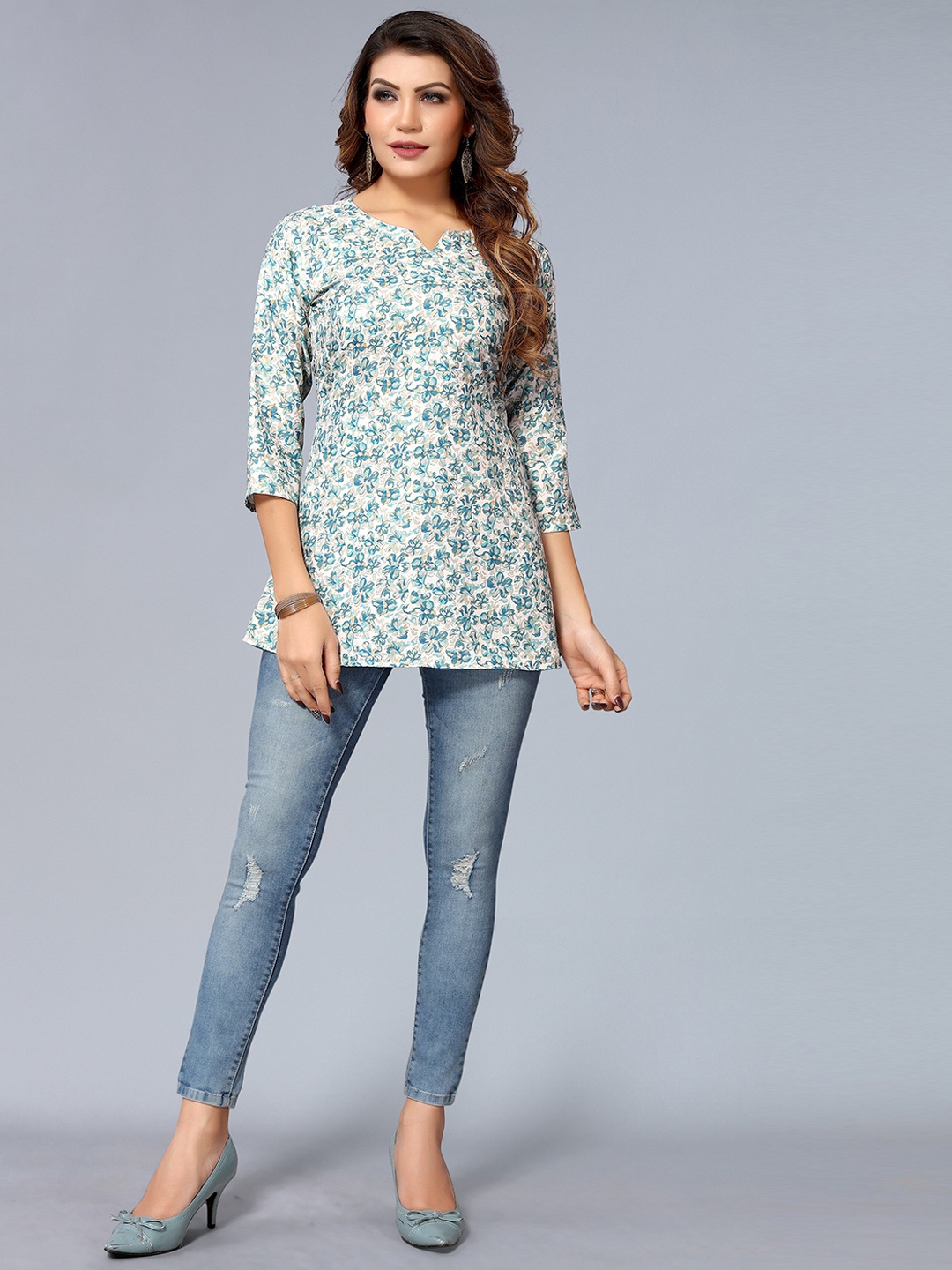 

Nimayaa Sea Green Floral Printed Kurti