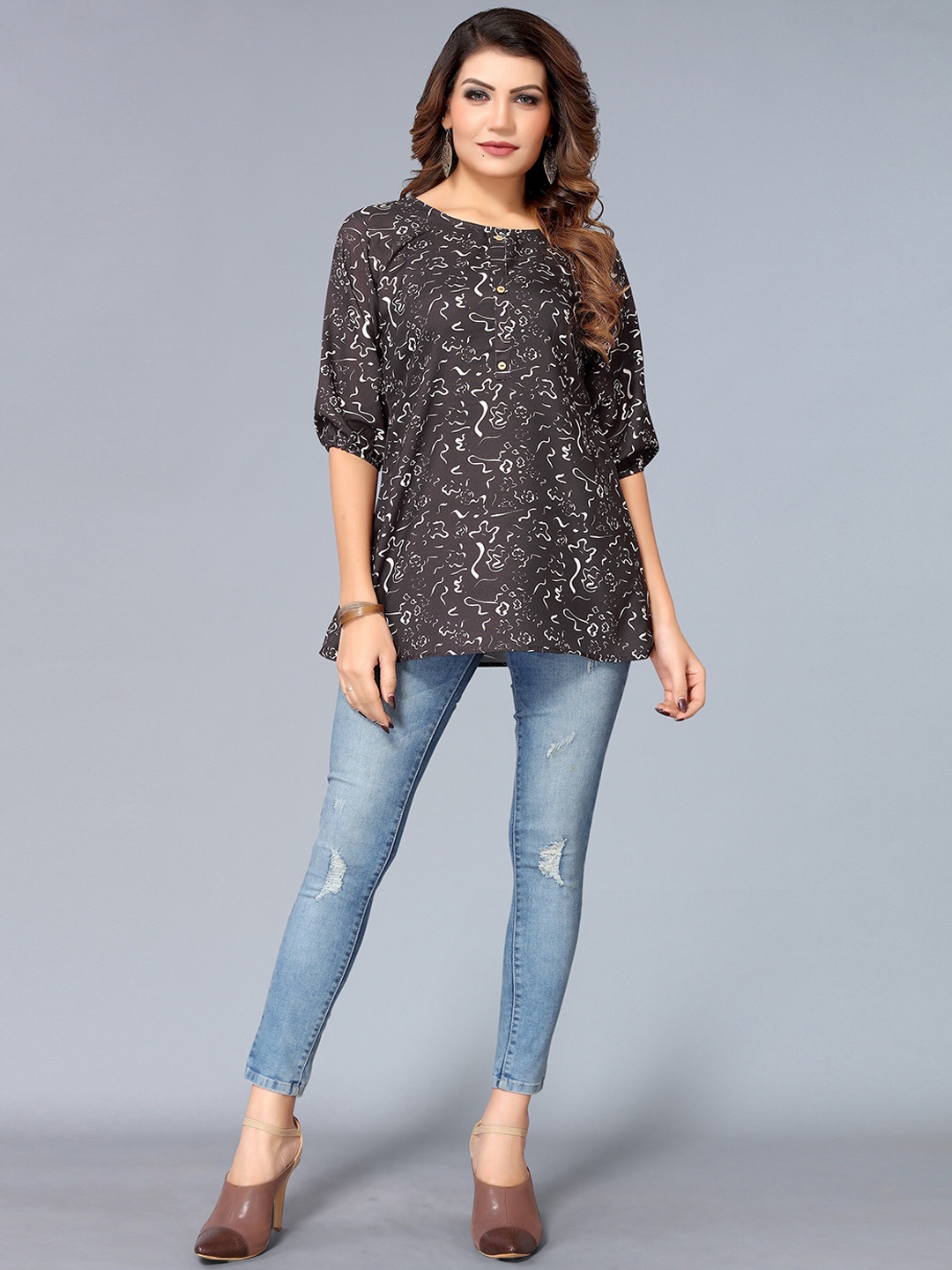 

Nimayaa Black Abstract Printed Kurti