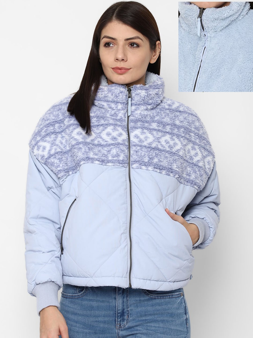 

AMERICAN EAGLE OUTFITTERS Women Blue Reversible Bomber Jacket