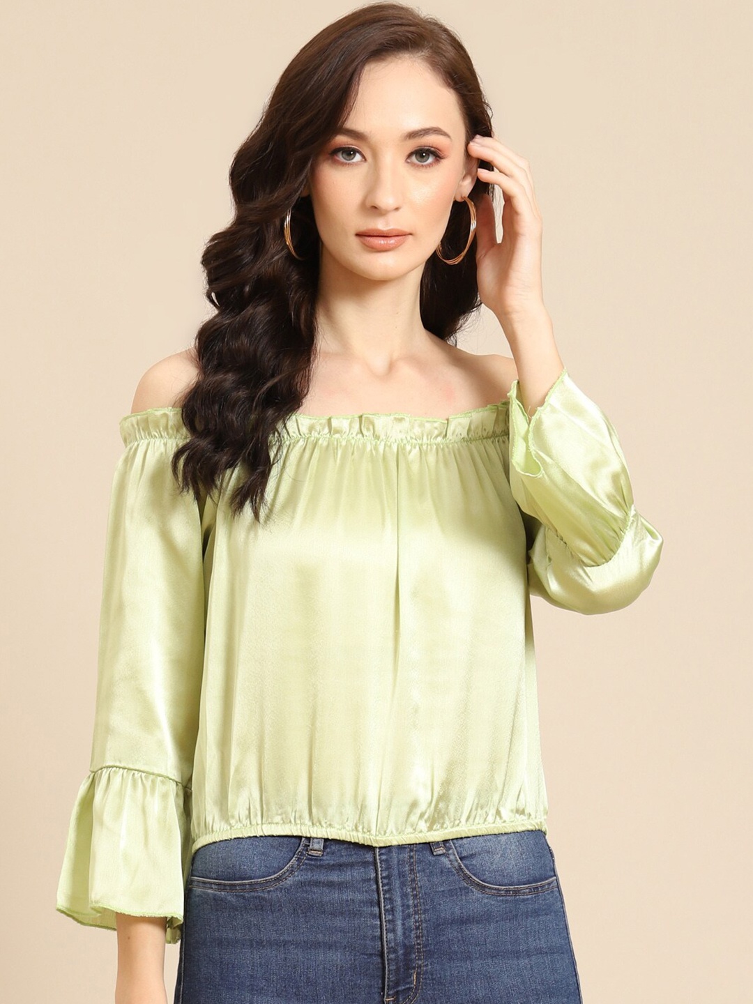 

DODO & MOA Yellow Off-Shoulder Georgette Bardot Top