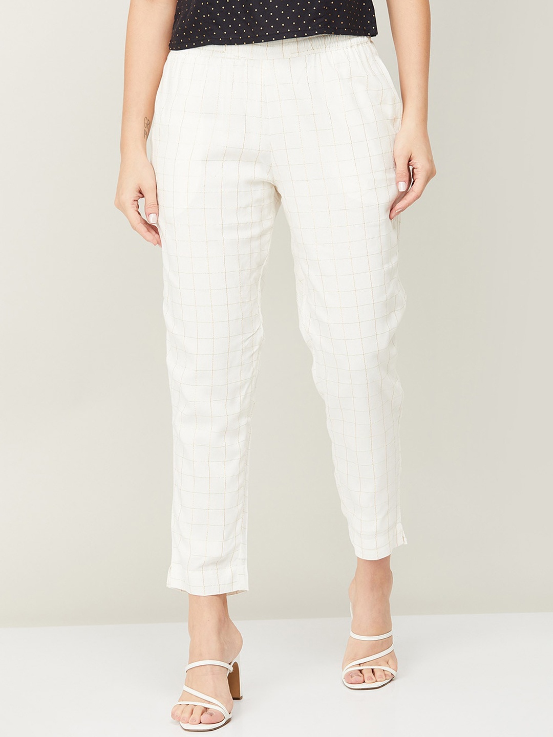 

Melange by Lifestyle Women White Checked Slim Fit Trousers