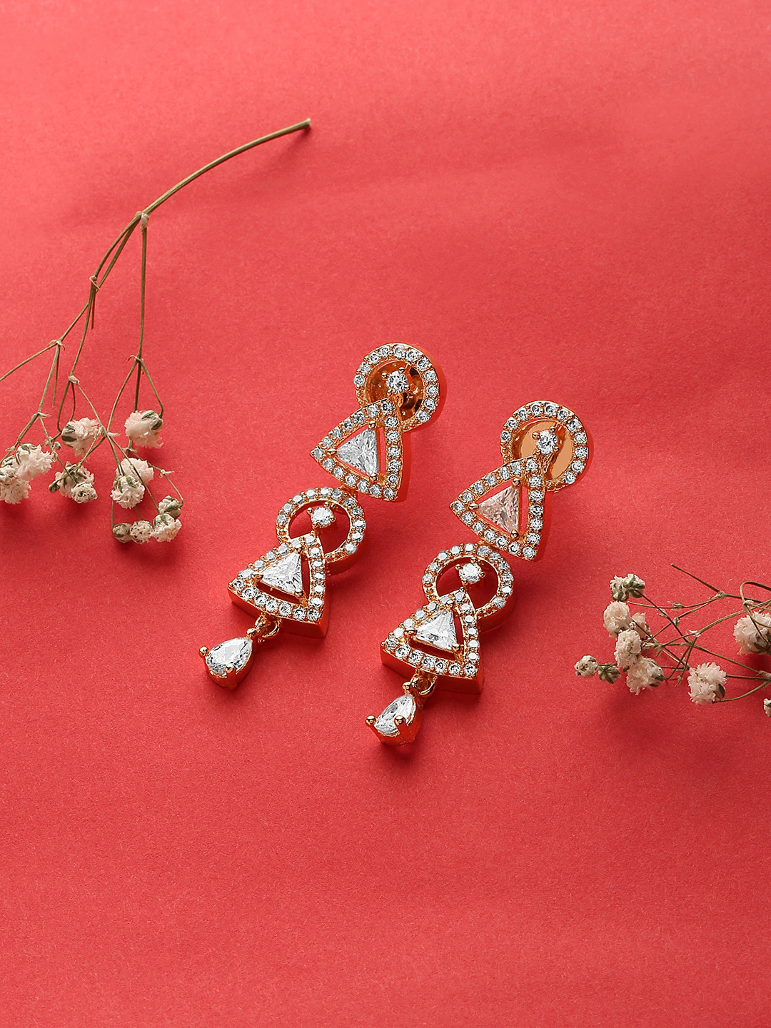 

HOT AND BOLD Women Rose Gold & Silver-Toned Heart Shaped Drop Earrings