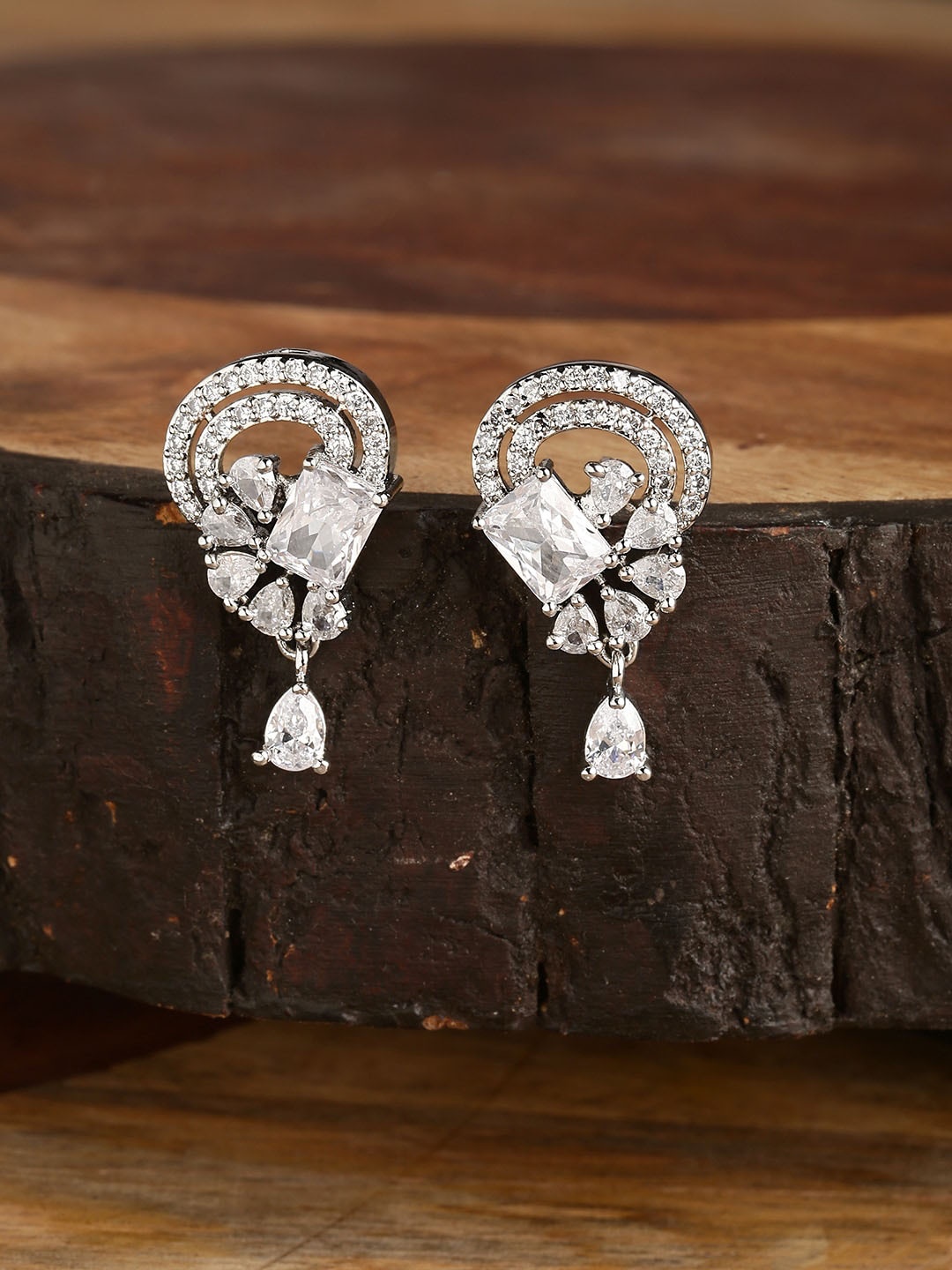 

HOT AND BOLD Women Silver-Plated Dangling Zircon Diamond Drop Earrings