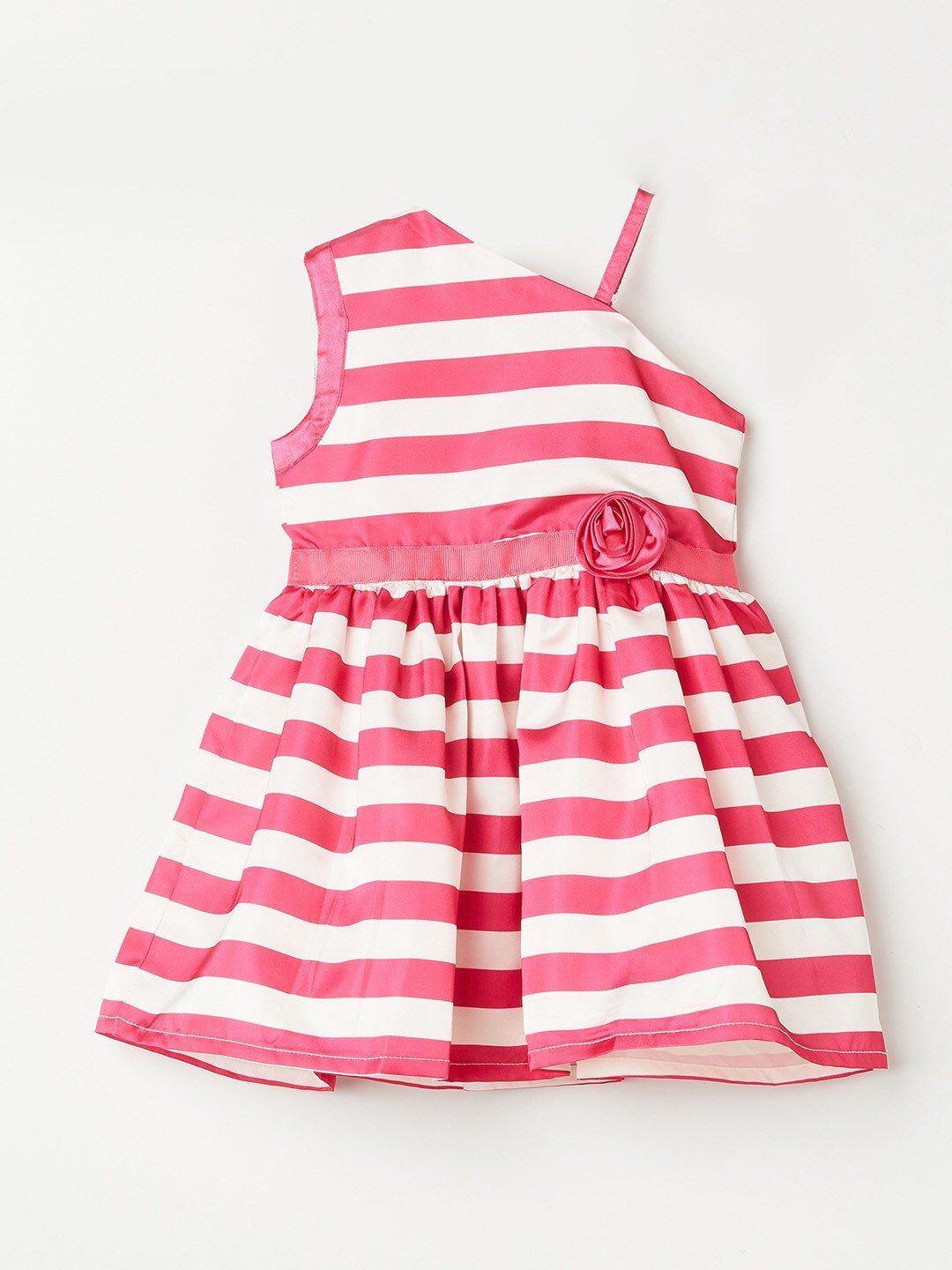 

Juniors by Lifestyle Girls Pink & White Striped One Shoulder A-Line Dress