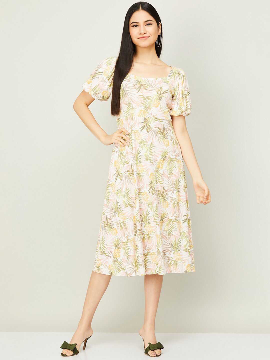 

CODE by Lifestyle Beige Floral Printed Midi Dress
