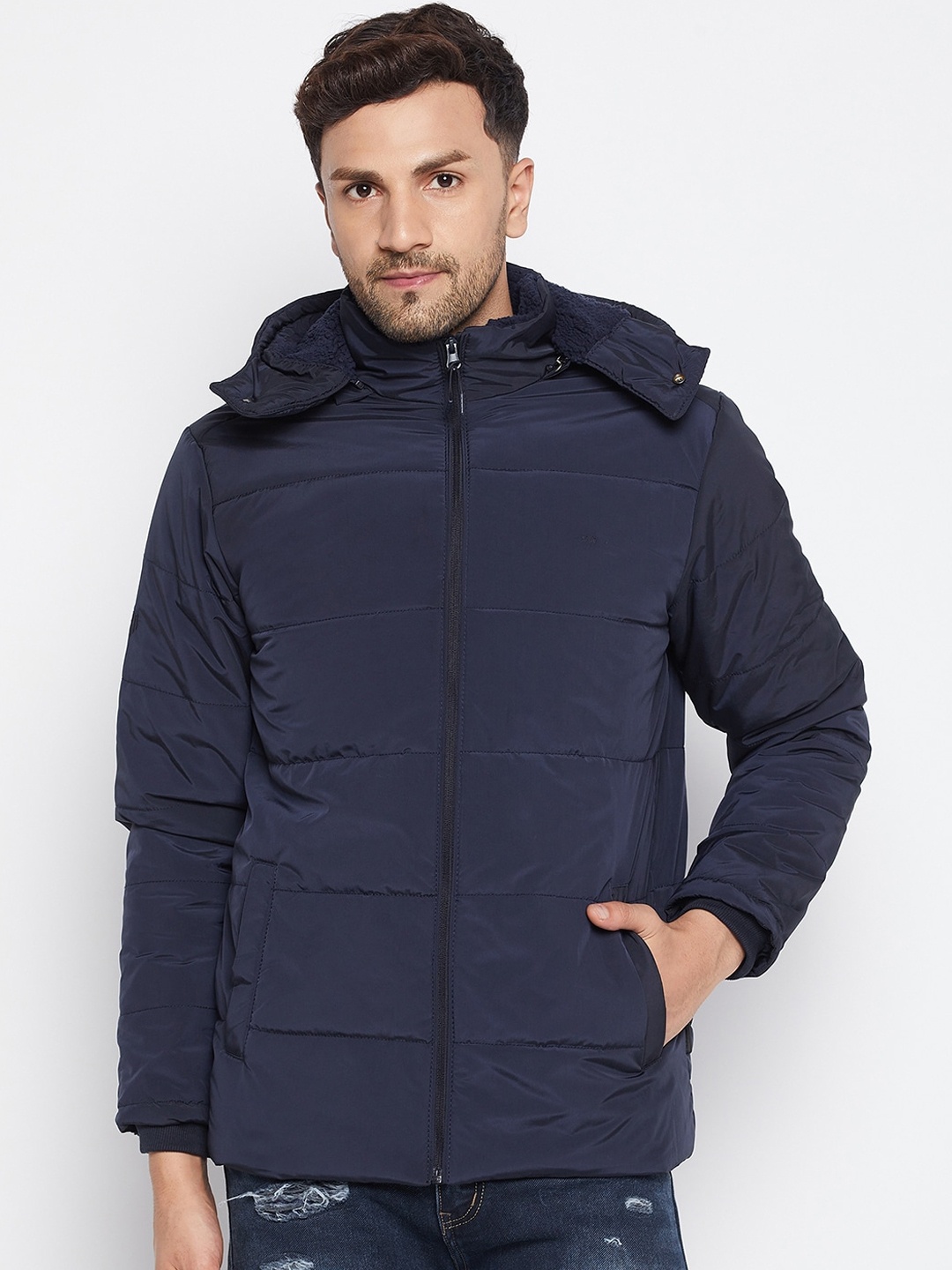 

Okane Men Navy Blue Lightweight Padded Jacket