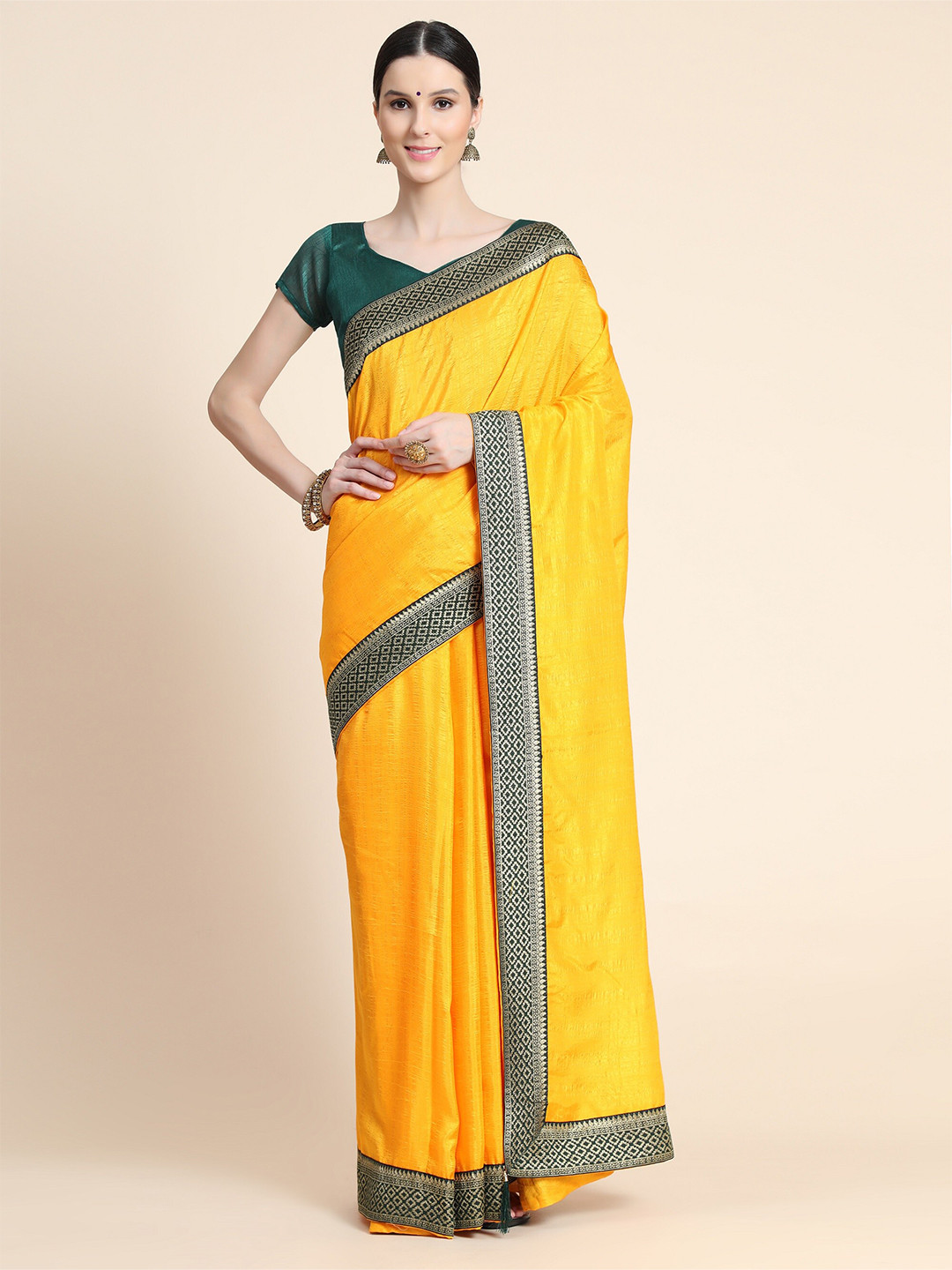

VEERAX Yellow & Black Zari Saree