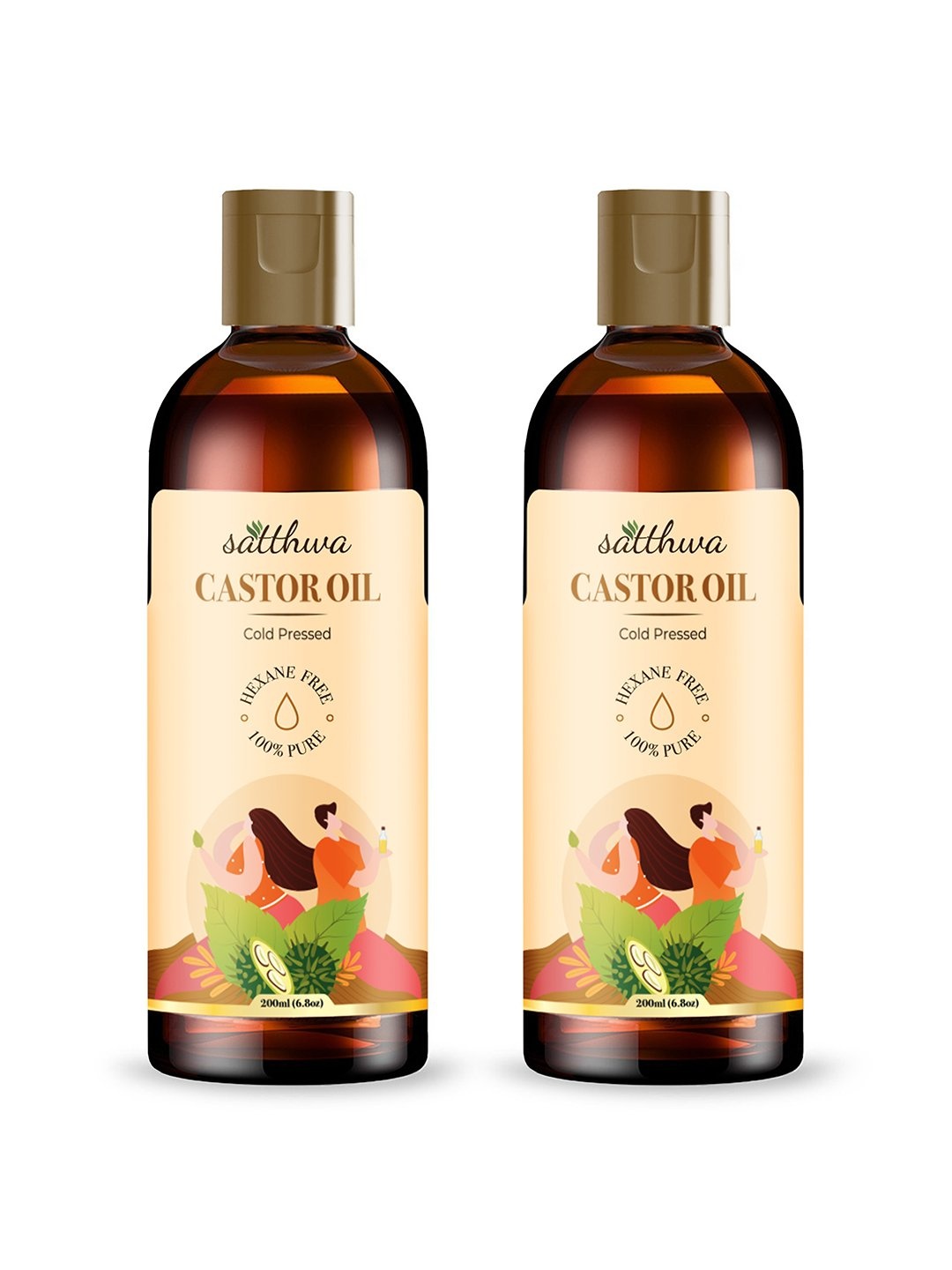 

Satthwa Set Of 2 Castor Hair Oil, Gold