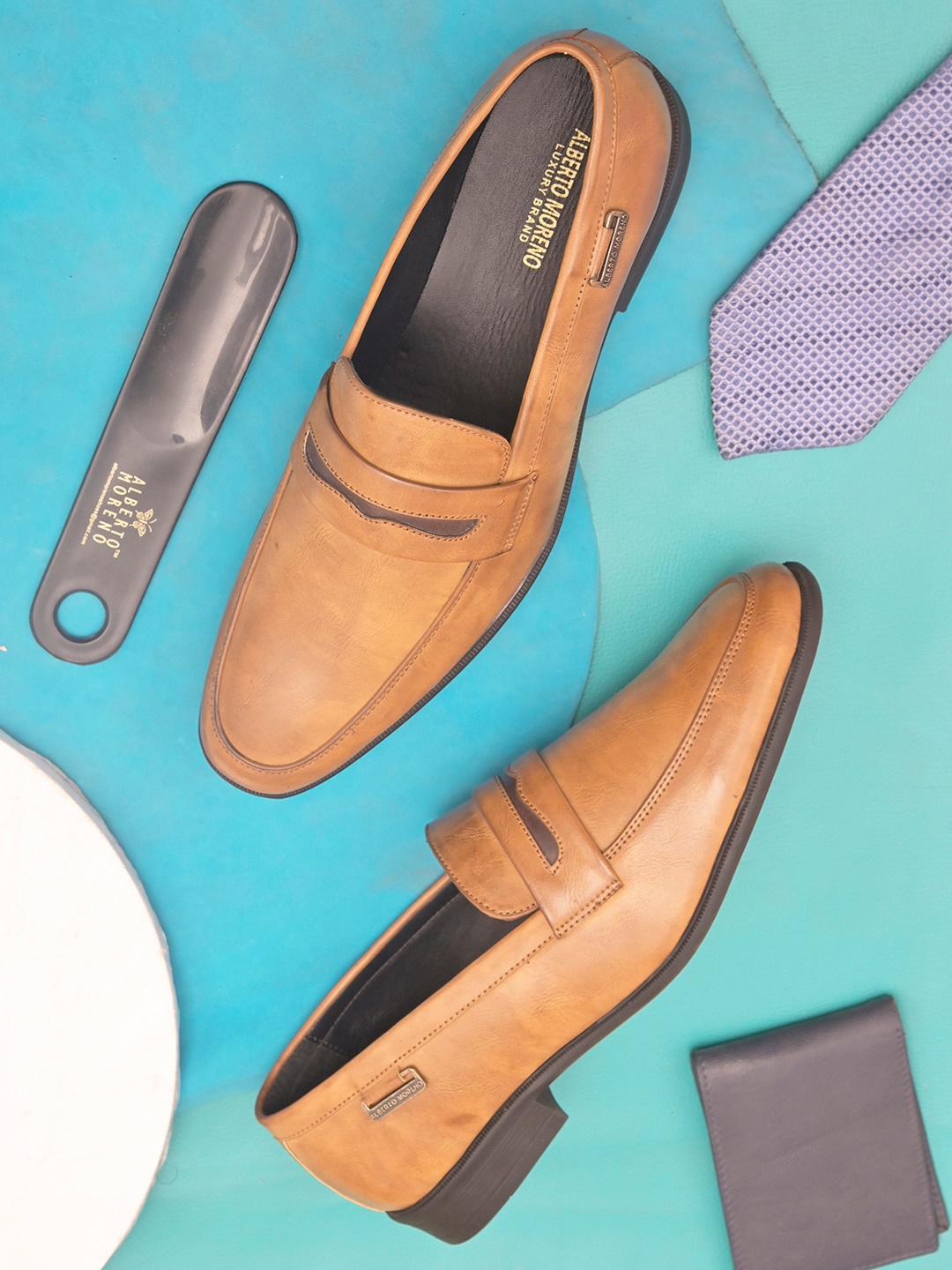 

ALBERTO MORENO Men Tan Solid Formal Slip-On Shoes