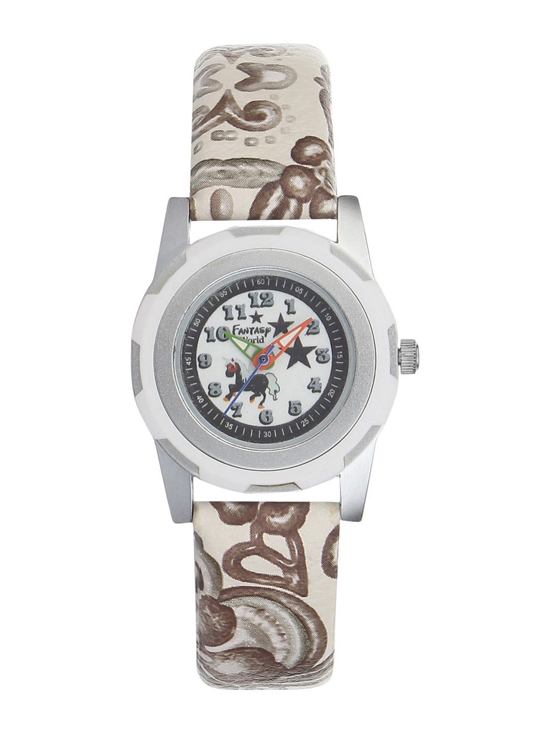 

Fantasy World Kids White Printed Dial & Beige Leather Straps Analogue Watch HOBFW-007-CM02, Cream