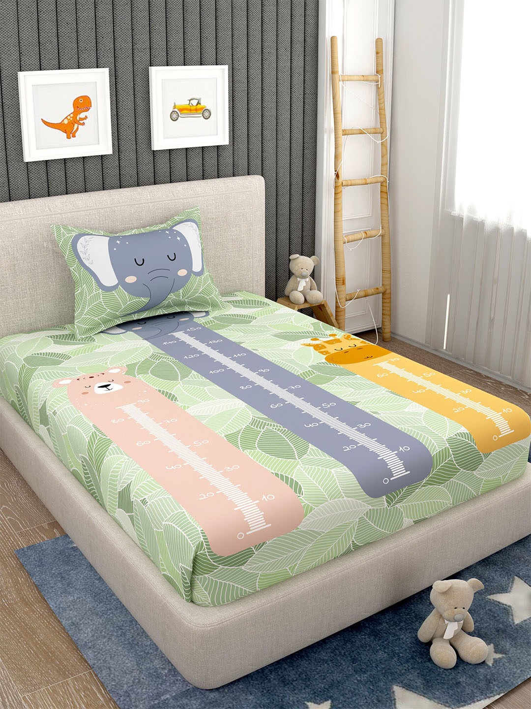 

EverHOME Green & Orange Graphic 160 TC Single Bedsheet with 1 Pillow Covers