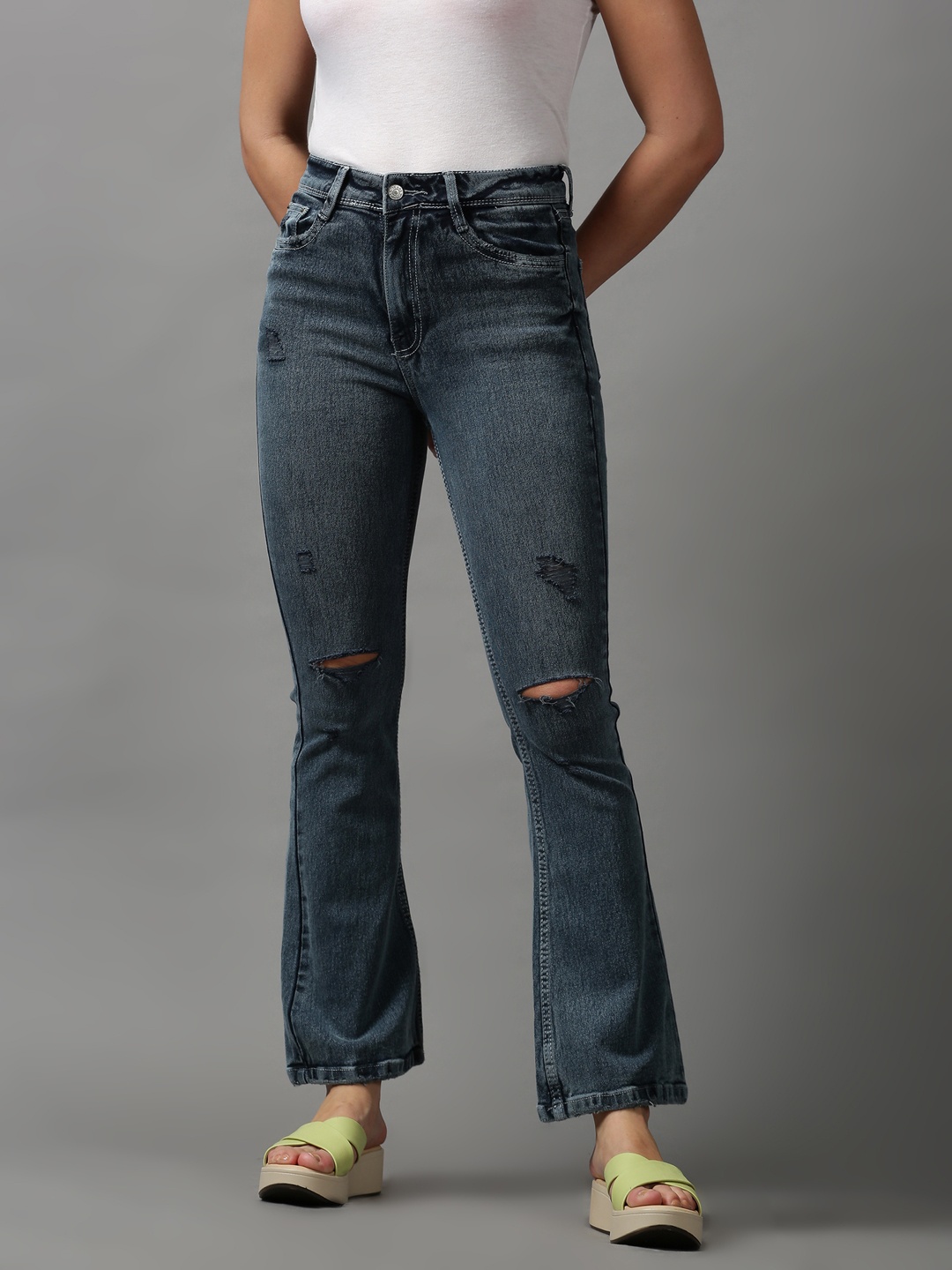 

SHOWOFF Women Grey Bootcut Mildly Distressed Light Fade Stretchable Jeans