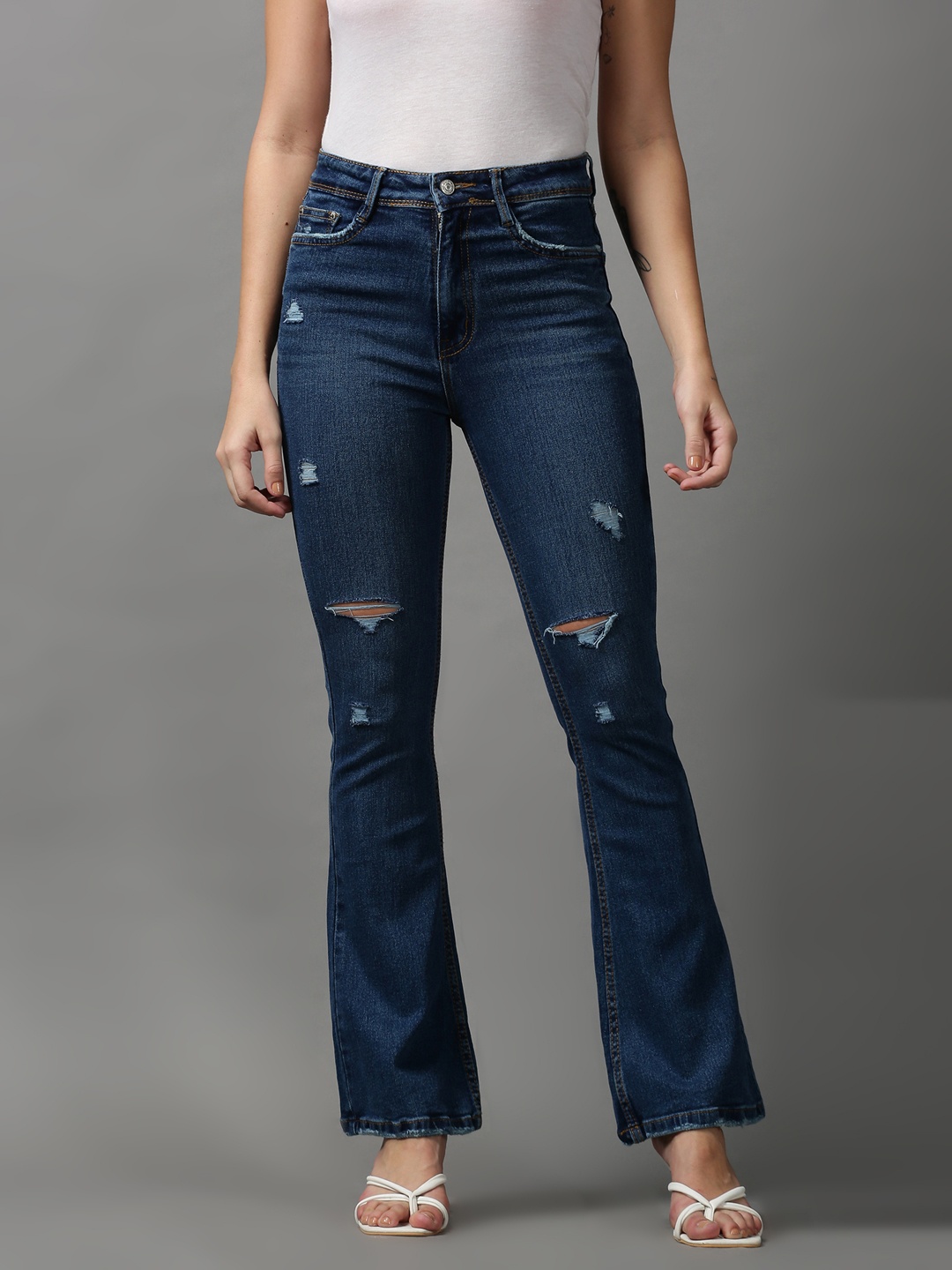 

SHOWOFF Women Blue Bootcut Mildly Distressed Light Fade Stretchable Jeans