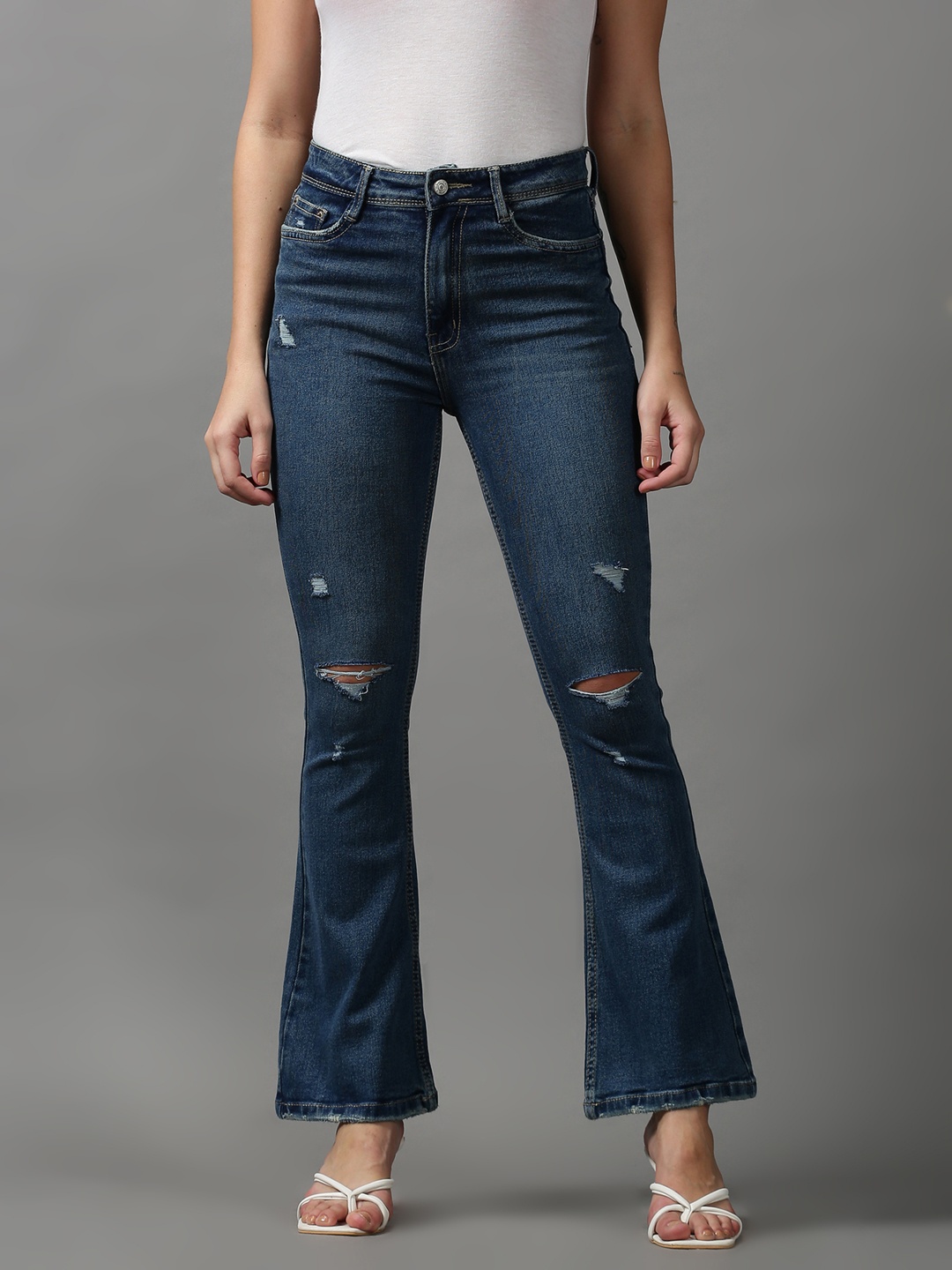 

SHOWOFF Women Blue Bootcut Mildly Distressed Light Fade Stretchable Jeans