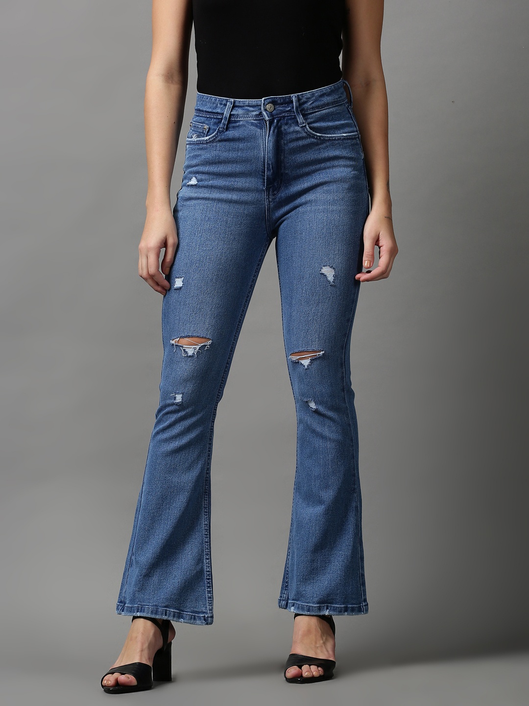 

SHOWOFF Women Blue Bootcut Mildly Distressed Light Fade Stretchable Jeans