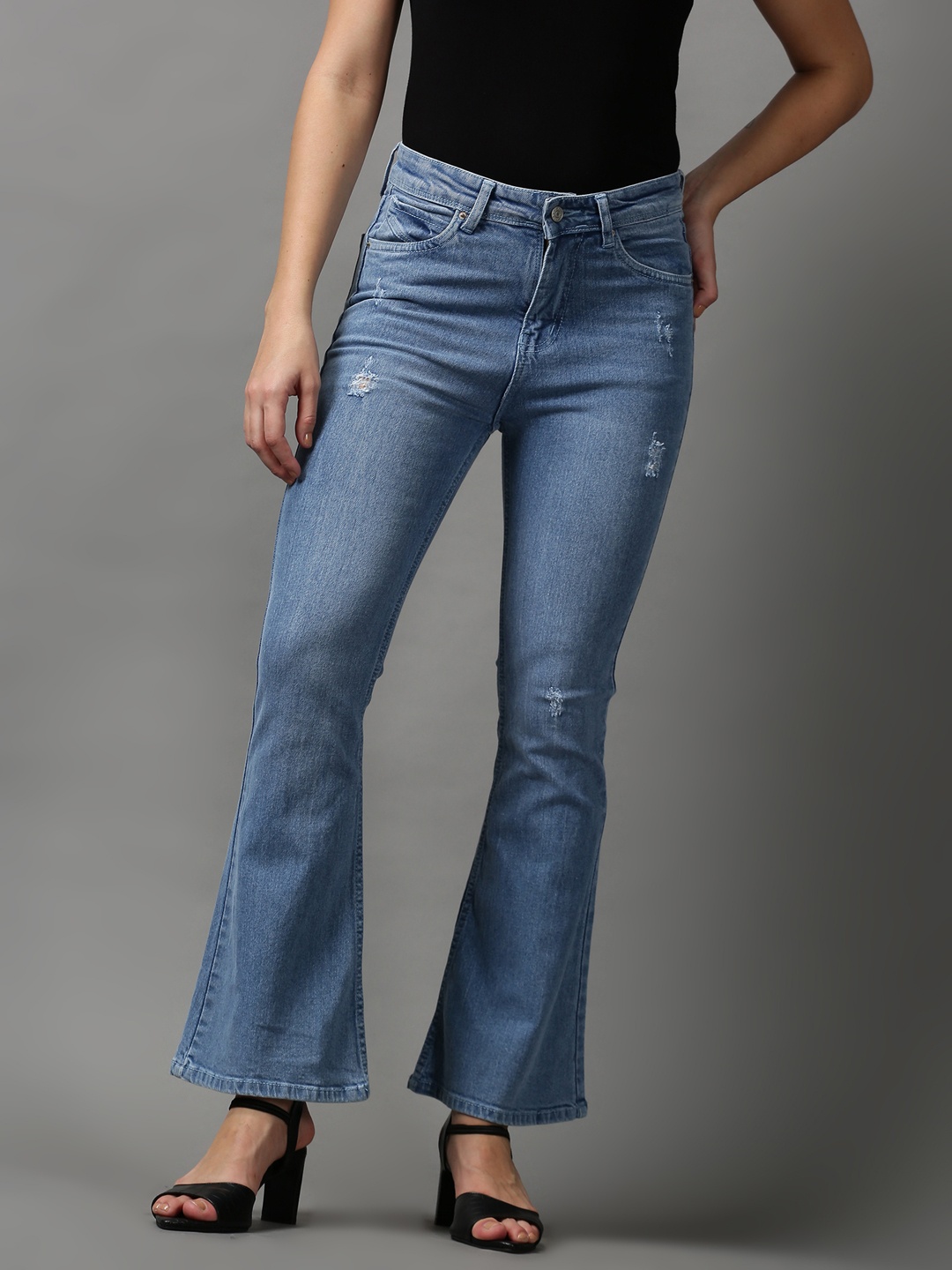 

SHOWOFF Women Blue Bootcut Low Distress Light Fade Stretchable Jeans