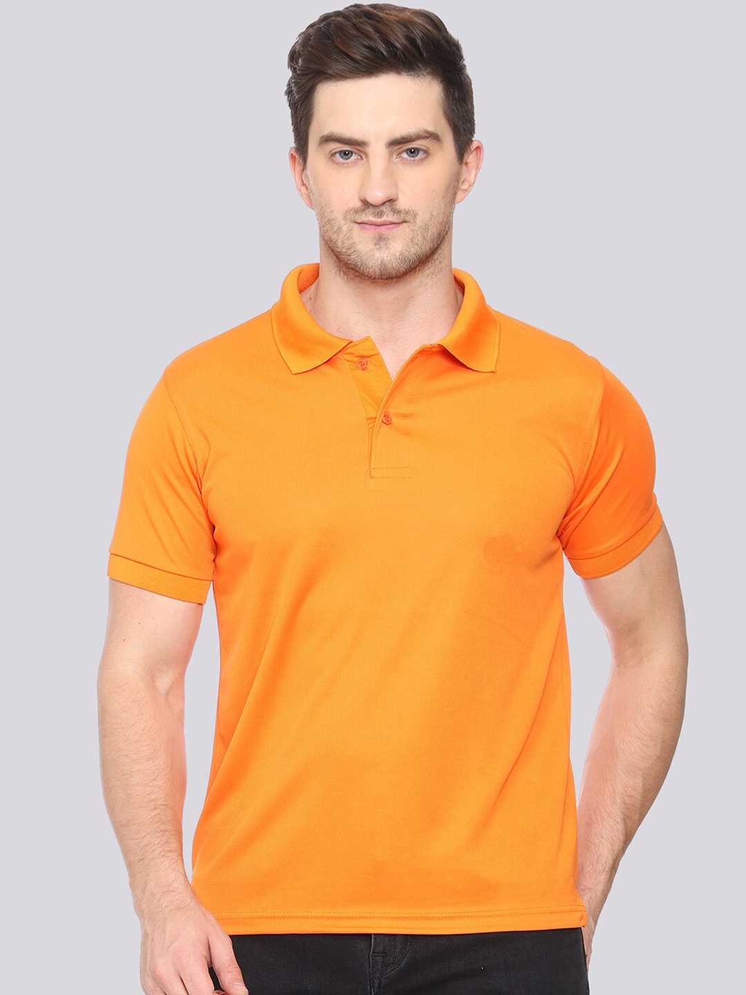 

TEEMOODS Men Orange Polo Collar Dri-FIT T-shirt