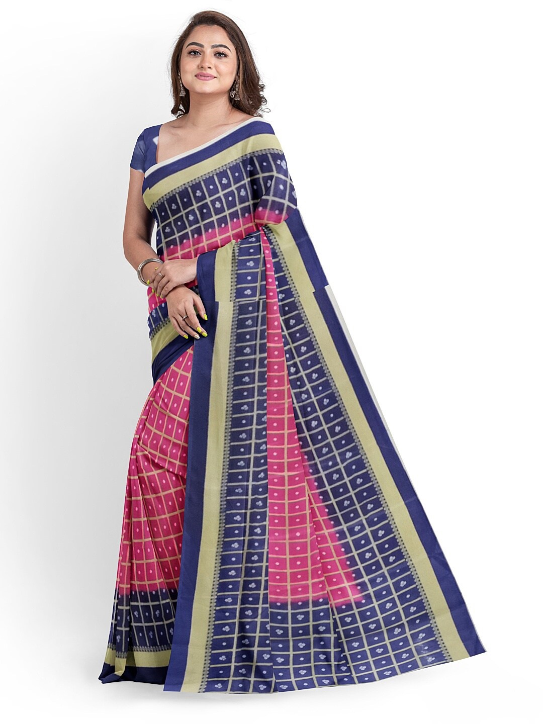 

Silk Bazar Pink & Navy Blue Bandhani Silk Blend Fusion Bandhani Saree