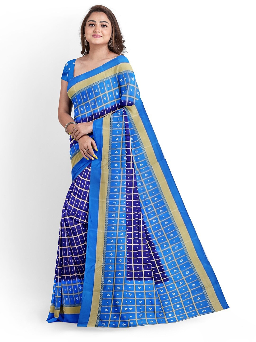 

Silk Bazar Navy Blue & Cream-Coloured Bandhani Printed Saree