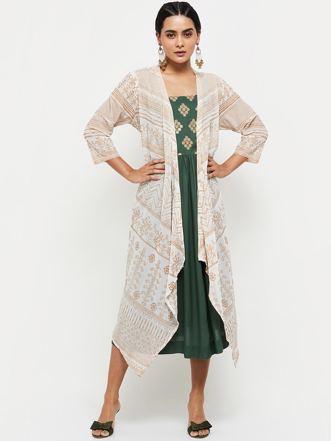 

max Women White Brown Floral Printed Lightweight Longline Jacket