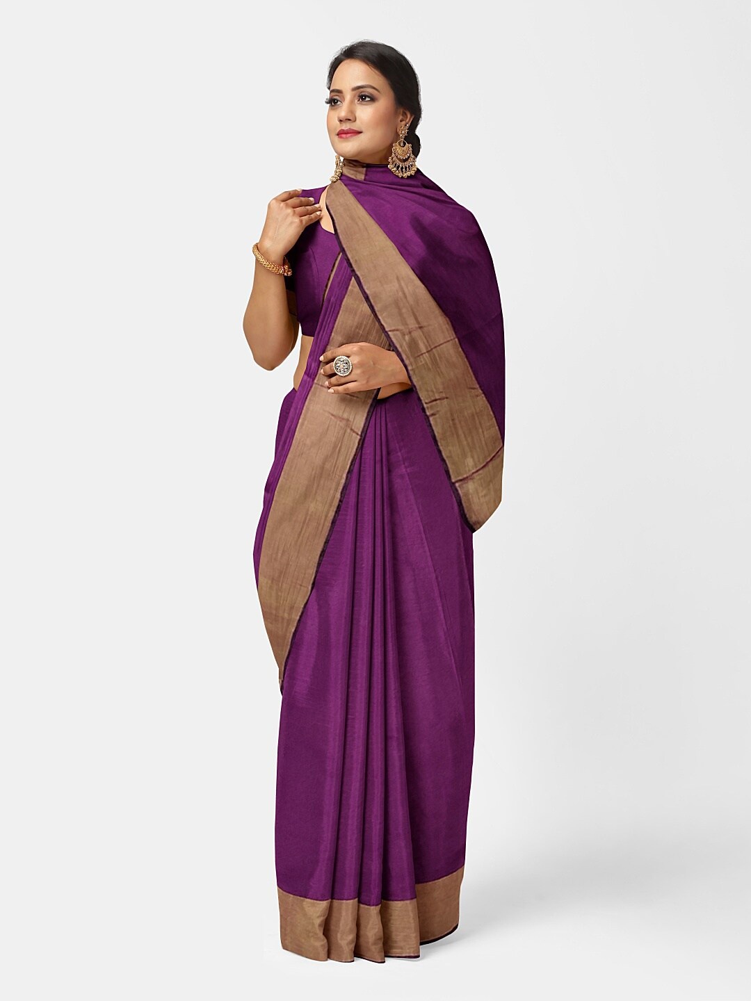 

Silk Bazar Burgundy & Beige Silk Cotton Ready to Wear Sungudi Saree
