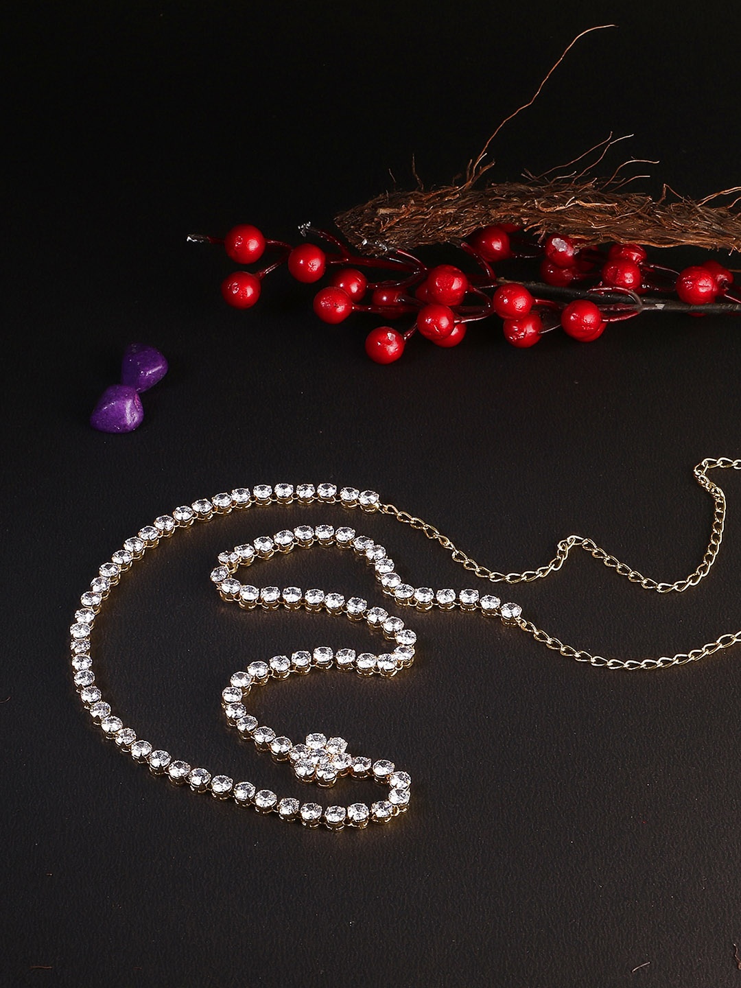 

Adwitiya Collection Gold-Plated White Stones-Studded Waist Chain Saree Accessories