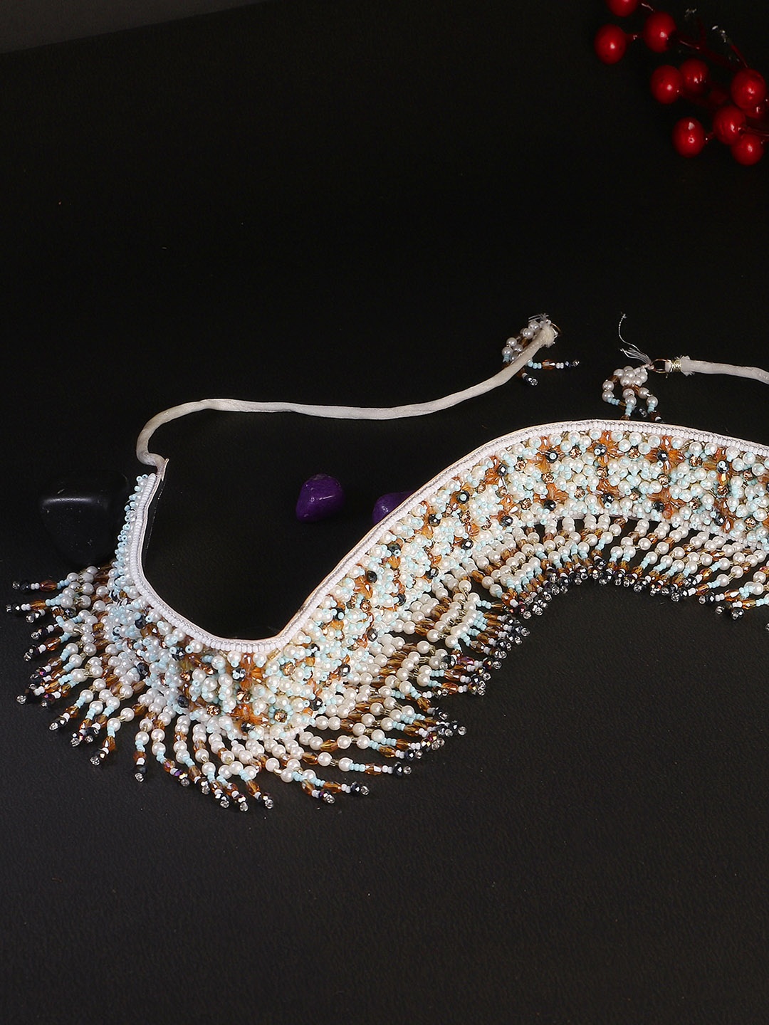 

Adwitiya Collection White Pearl Studded Waist Chain