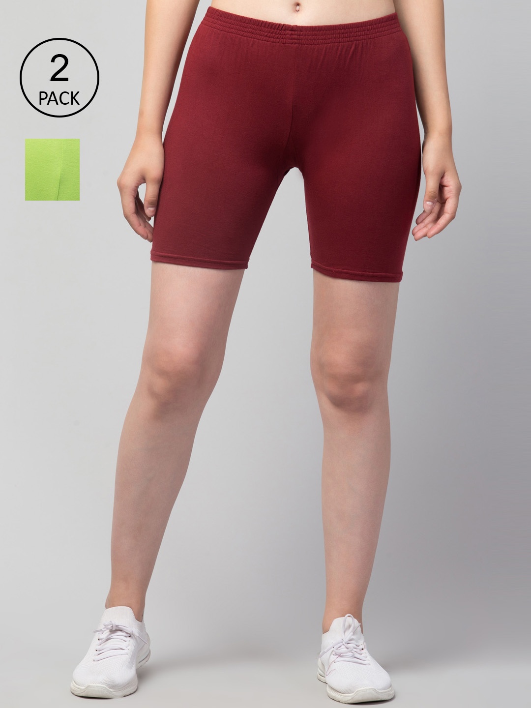 

Apraa & Parma Women Maroon Cotton Pack of 2 Slim Fit Cycling Sports Shorts