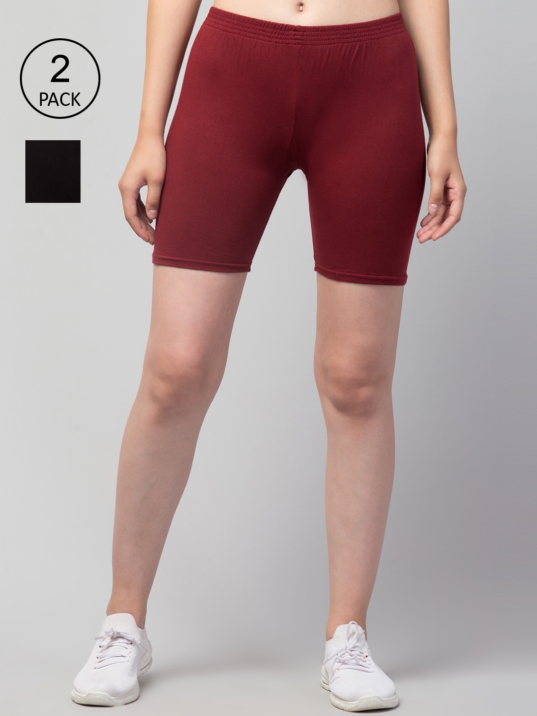 Apraa & Parma Women Pack Of 2 Maroon & Black Slim Fit Cycling Sports Shorts