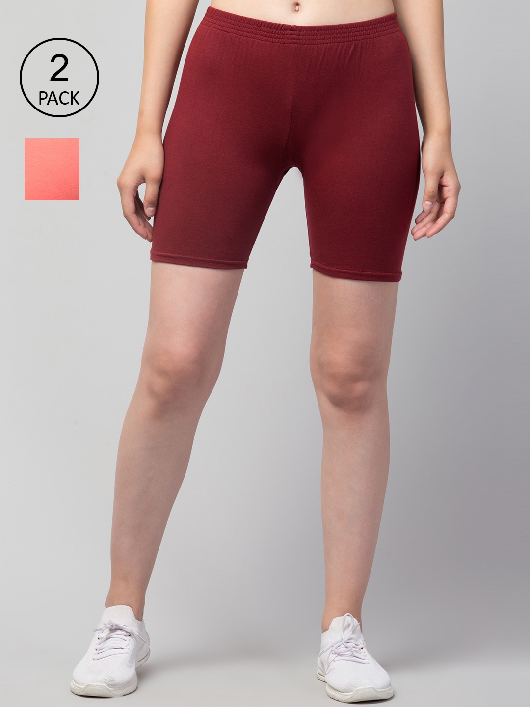 Apraa & Parma Women Pack of 2 Slim Fit Cycling Sports Shorts, Maroon