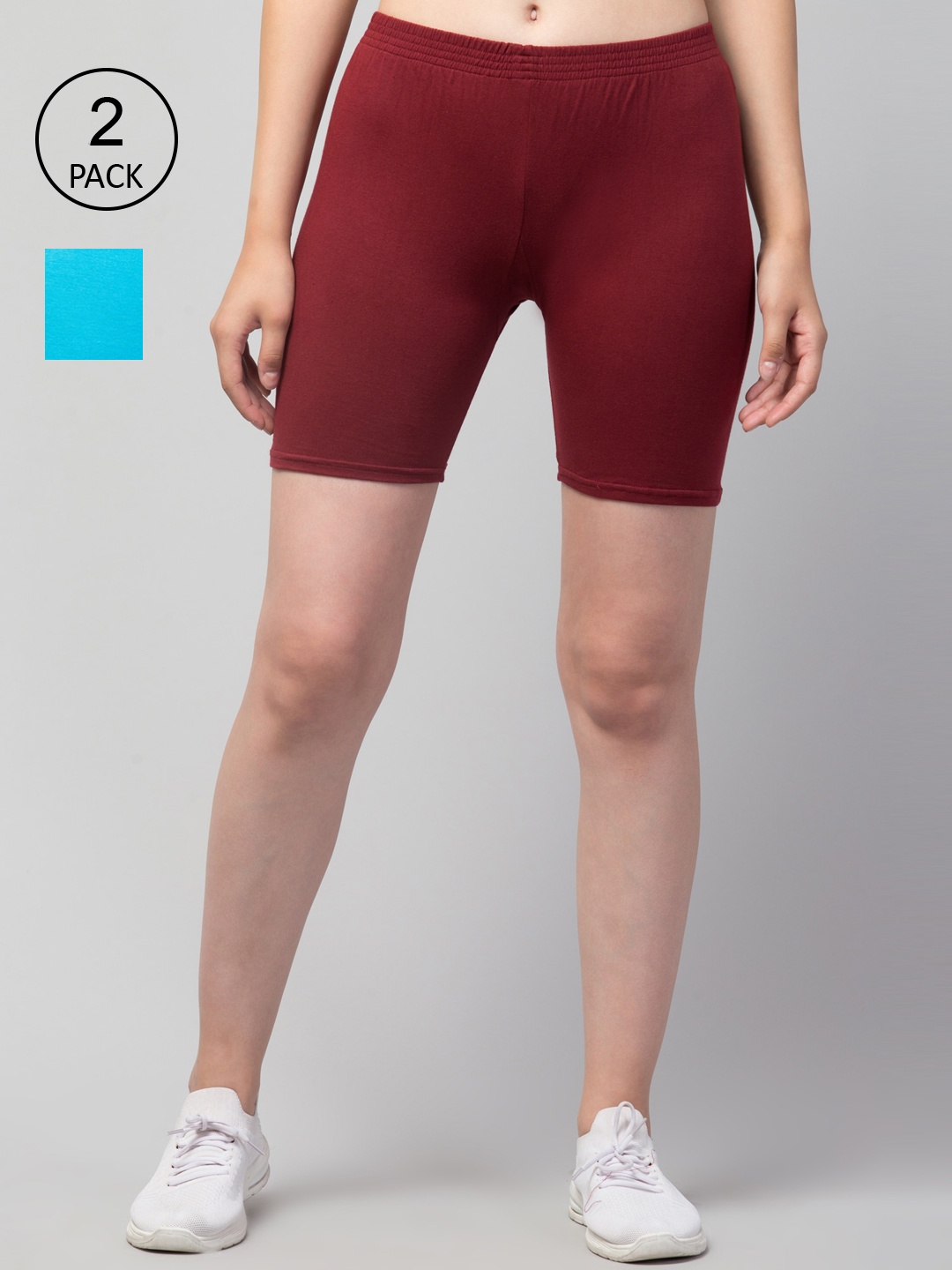 

Apraa & Parma Women Pack of 2 Slim Fit Cycling Sports Shorts, Maroon