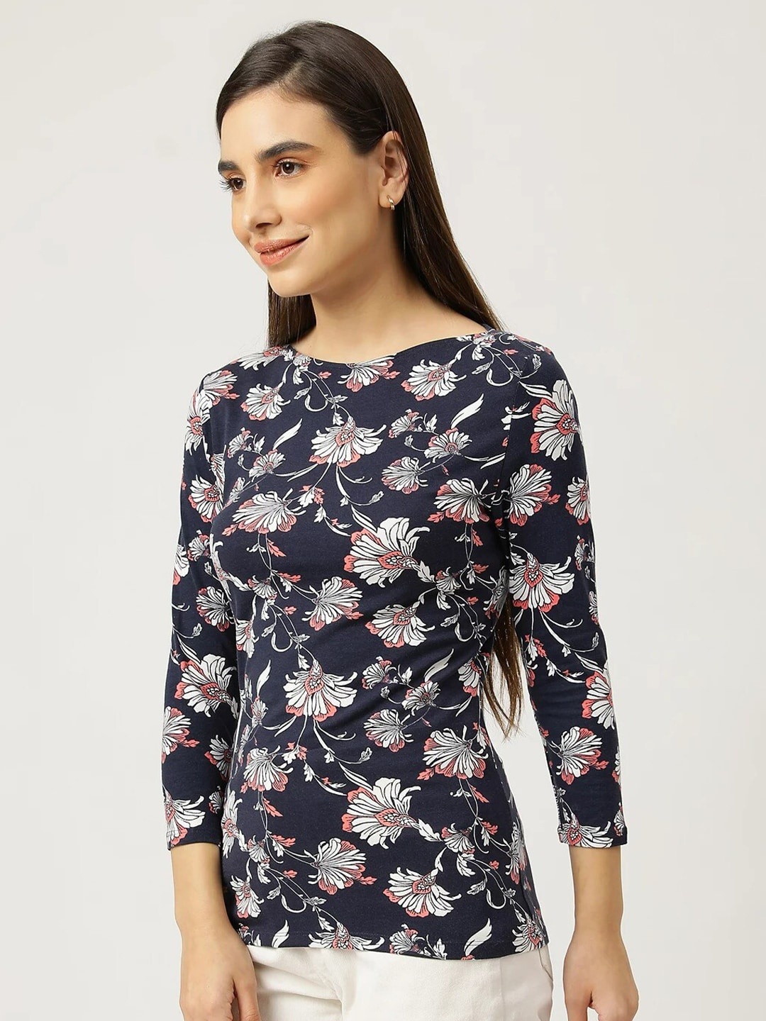 

Marks & Spencer Women Navy Blue Floral Print Top