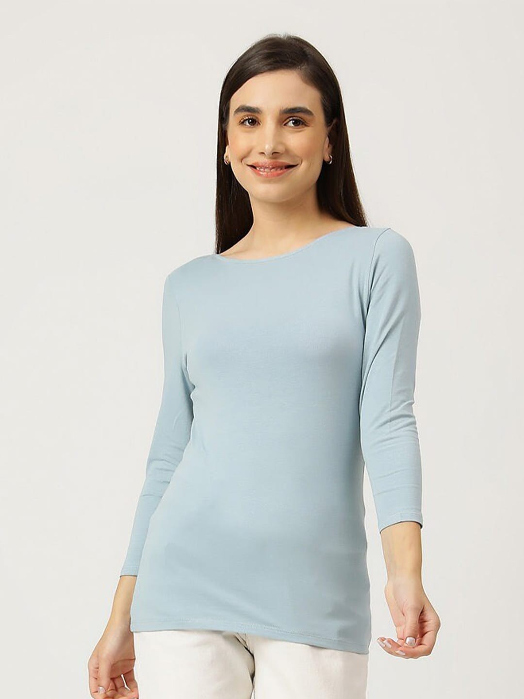 

Marks & Spencer Women Blue Boat Neck T-shirt
