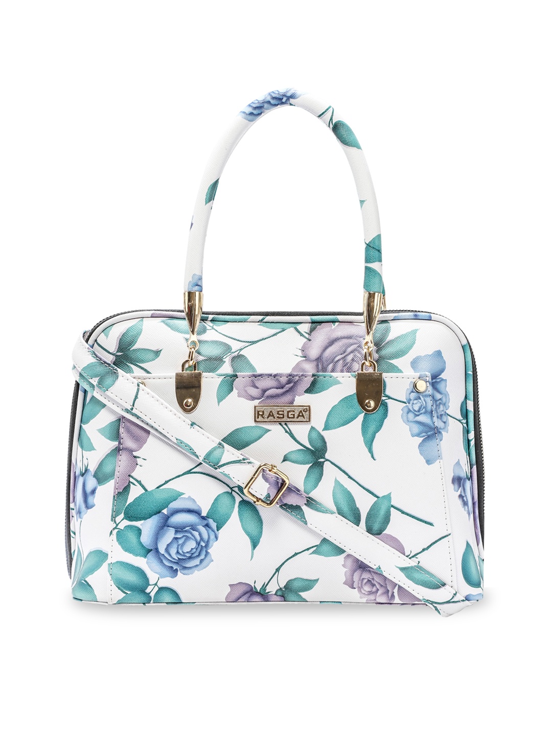 

RASGA White Floral Printed PU Shopper Handheld Bag with Tasselled