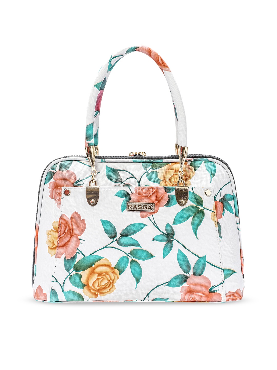 

RASGA Women White Floral Printed PU Shopper Handheld Bag