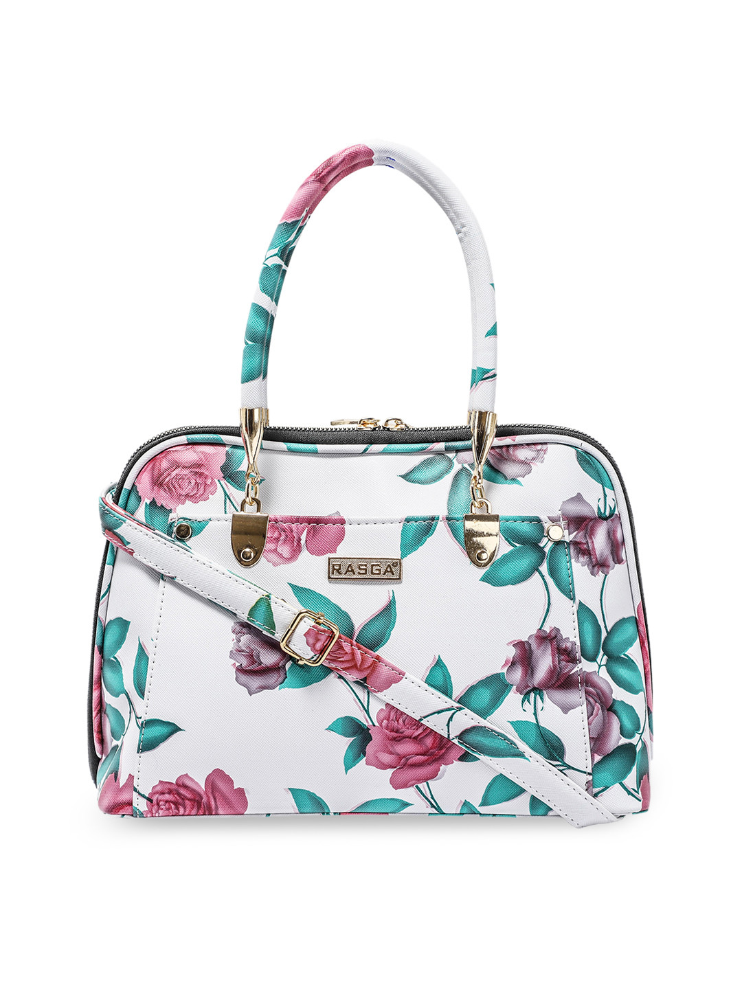 

RASGA Women White Floral Printed PU Bowling Handheld Bag