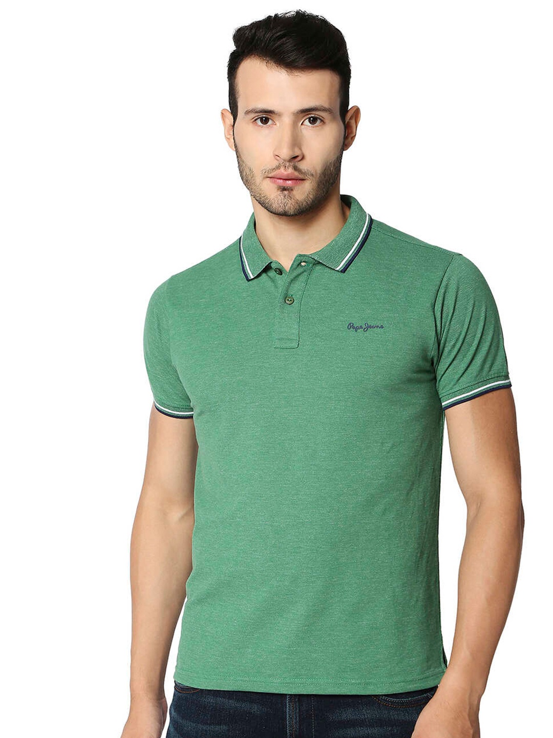 

Pepe Jeans Men Green Cotton Polo Collar T-shirt
