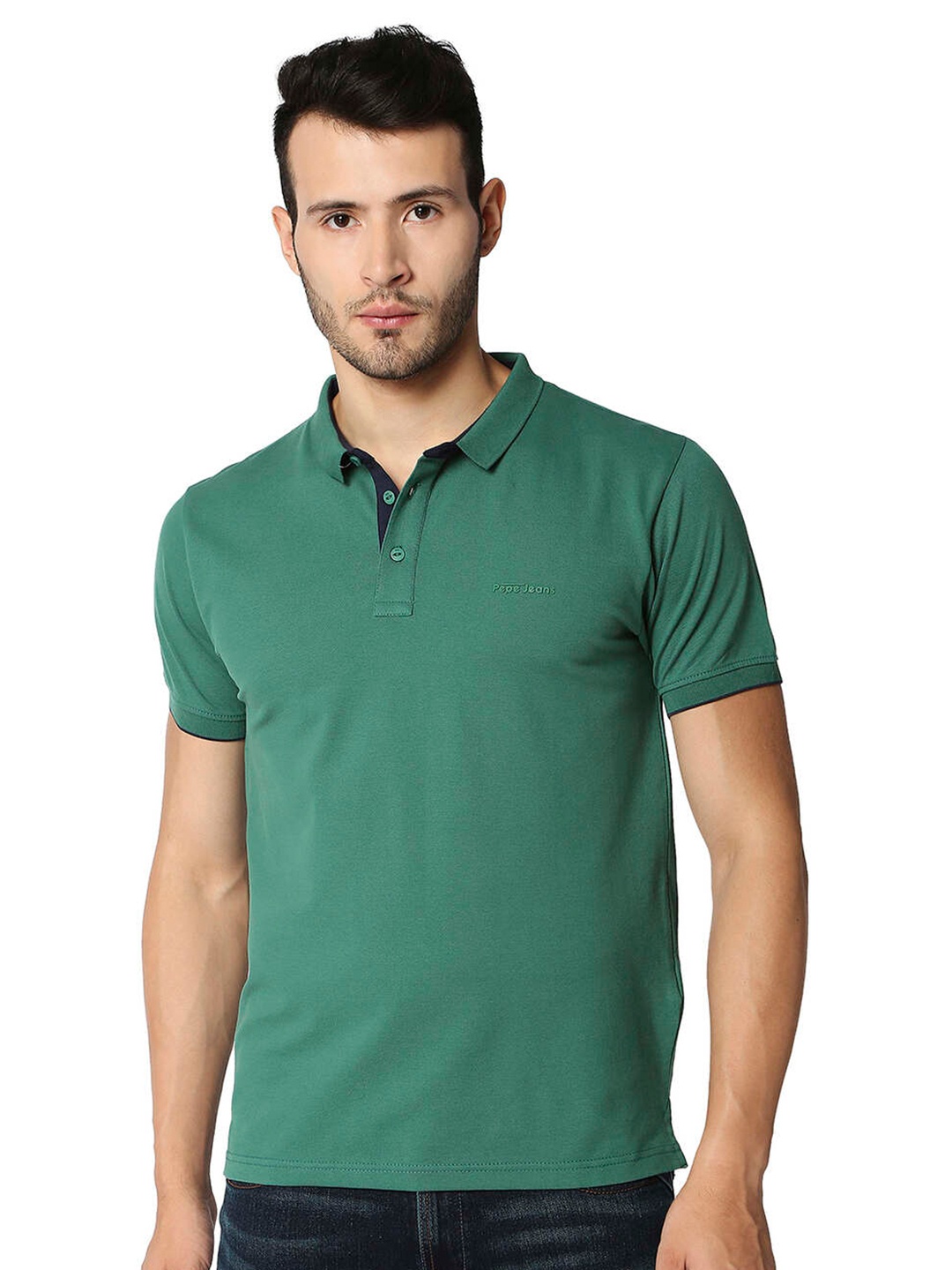 

Pepe Jeans Men Green Cotton Polo Collar T-shirt