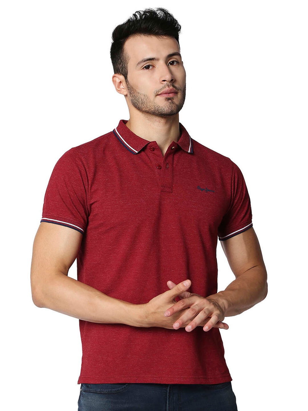 

Pepe Jeans Men Red Polo Collar T-shirt